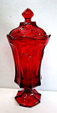 Fostoria Coin Glass Ruby Red Urn Footed With Lid 12