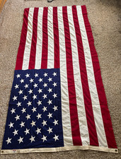 HUGE Vintage Valley Forge 100% Cotton Bunting American Flag Made in USA 55x111” picture