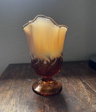 Fenton Cameo Opalescent Lily of the Valley Handkerchief Vase 6.25