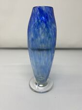 Vintage Hand Blown Art Glass Vase Blue And Green Speckled  8” picture