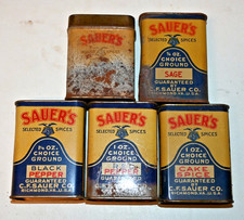 Vintage Sauer's 3/4 to 1-1/4 Oz Spice Tins Some Full CF Sauer Richmond Va picture