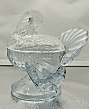 Vintage Clear Pressed Glass Turkey Figurine Covered Candy Dish picture