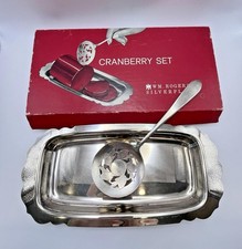 WM. Rogers Silverplate Ocean Spray VTG Cranberry Set Spoon & Plate Original Box picture