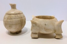 Vintage Raw Alabaster Trinket Bowls, Wabi Sabi Rustic, Brutalist Décor, MCM picture