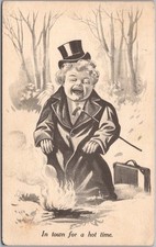 c1913 Comic Greetings Postcard Child w/ Top Hat & Cane 