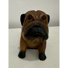 Vintage Hand Carved Wood English Bulldog Figurine Statue Rustic Dog Decor picture