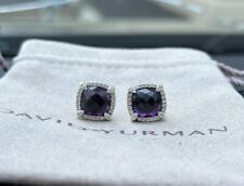 David Yurman Sterling Silver 9mm  Chatelaine Earrings Amethyst Onyx Diamonds  picture