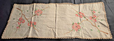 VTG Hand Embroidered Floral Linen Table Runner Dresser Scarf Crochet Lace 38 in picture