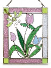 Stained Glass Floral Dragonfly Hanging Suncatcher picture