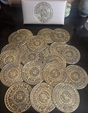 Vintage Aztec Calendar 20 Pc Coaster Set Chrysons California Smith Pacific 3 1/2 picture