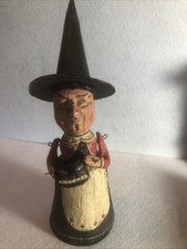 Poliwoggs America Folk Art Collectible 9” Witch with Cat Pail Retired Halloween  picture