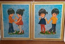 2 Vintage Lee Soroka Wall Art Plaque Spring Summer Big Eye Girl Boy Large 16x20 picture