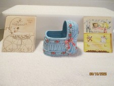 Vintage Lefton Ceramic Bassinet & TWO Vintage Baby Congratulations Cards picture