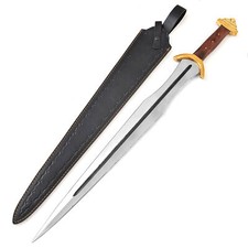 Hand Forged 1095 High Carbon Steel Sword FullTang Battle Ready w/ Leather Sheath picture