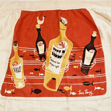 Vtg LOIS LONG Apron Help Message in Bottle MCM Kitsch Linen 