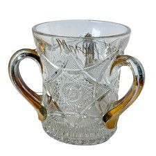 MARION  INDIANA Antique Depression CLEAR Glass Souvenir GOLD Trinket TYG CUP picture