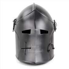 Medieval Barbuta Visored Brushed Steel Knights Armory Templar Crusader's Helmet picture