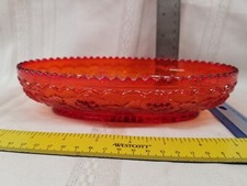 Imperial Glass Grape Vine & Leaves Ruby Red Amberina Oval Bowl Dish 8 1/2