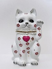 Maneki Neko Japanese ROYAL PORCELAIN Beckoning cat left hand raised floral patte picture
