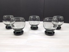 Vtg Set Of 5 MCM Smokey Glass Bubble Glasses Rocks Glasses Barware Cocktail picture
