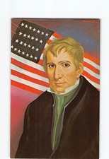 Postcard William Henry Harrison 9th US President Flag Art Painting Morris Katz picture