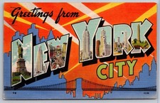 c1944 Greetings From New York City NY Large Letter Linen Colourpicture Postcard picture