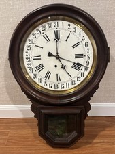 Antique E. Ingraham Clock Co. Round Drop Calendar Wall Clock - Runs picture