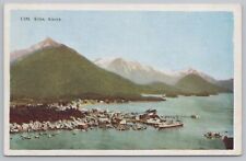 Beautiful Mountain & Lake Scenery~Boats Fill Harbor~Sitka Alaska~Linen Vtg PC picture
