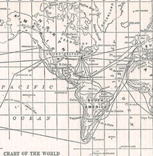 antique 1891 WORLD STEAMSHIP LINES Ports Navigation Routes Trade Gold Rush Suez picture