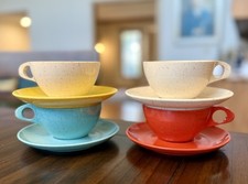Vintage Kenro Holiday Melmac Cups Saucers Set 4 MCM Speckled Multicolor picture