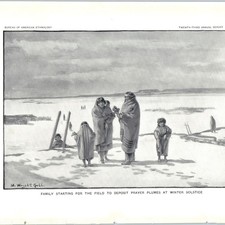 1904 Zuni Pueblo NM Halftone Print Family Winter Solstice Prayer Plumes Art BAE picture