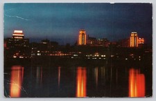 Vintage Portland Oregon Skyline Night View Willamette River Postcard Journal picture