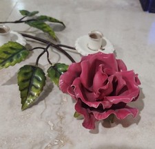 Vintage Italian Tole Metal Rose Candlestick Hollywood Regency Candelabra 18