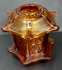 Vintage MCM Amber Glass Pagoda Fairy Light Lamp Candle Holder Asian Lantern picture
