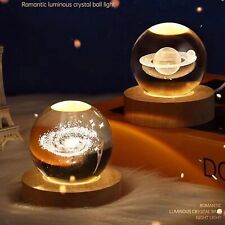 60mm 3D Laser Engraved Crystal Ball with Warm Wooden Led Light Base New picture