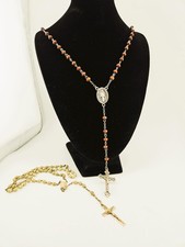 Lot of 2 Vintage Catholic Rosary Necklaces Brown Wood Italy & Matte Green Lucite picture