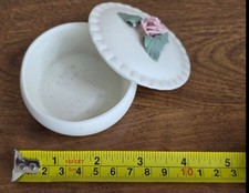 Vintage Ceramic Trinket Box With Beaded Butterfly Brooch picture