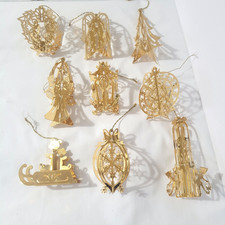 Lot of 9 Vtg 1984 Danbury Mint Gold Brass Christmas Ornaments Holiday Designs picture