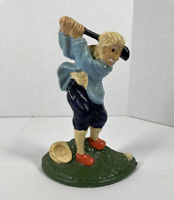 Vintage Cast Iron Golfer Golfing Doorstop Hand Painted picture