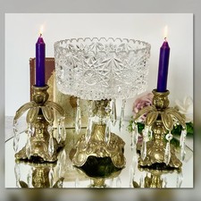 L & L W.M. Gold Ormolu Centerpiece Bowl Candle Holders Crystal Set #9311 picture