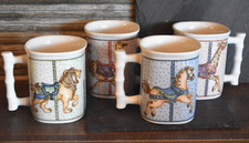 Vintage Takahashi San Francisco Carousel Animals Porcelain Mugs 4 Pcs picture