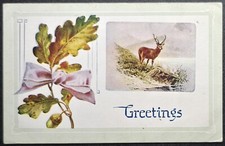1912 Embossed Deer & Oak Leaf Greetings Postcard Ridgefield WA to Spokane picture