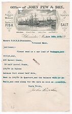 1893 JOHN PEW SON LETTERHEAD FISH SALT DEALERS MAIN ST GLOUCESTER MA FESSENDEN picture