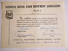 1955 National Retail Farm Equipment Association Certificate Richmond VA Vintage picture