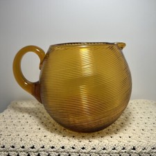 Vintage Hand Blown Amber Glass Round Pitcher Swirls  picture