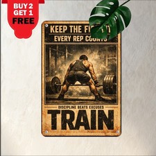 Never Stop Training Fitness Tin Sign Inspiring Bodybuilding Wall Decor Plaque picture