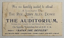 1895 John Alexander Dowie Satan the Defiler Chicago Auditorium Lecture Card picture