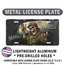 Metal Car License Plate Skull Happily Divorced. New beginning, Divorced Dad Gift picture