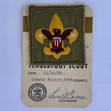 Vintage 1960s TENDERFOOT Boy Scout Rank PATCH & CARD Missouri picture
