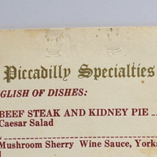 1960s Piccadilly Bar Restaurant Cocktail Lounge Menu Casino Resort Reno Nevada picture